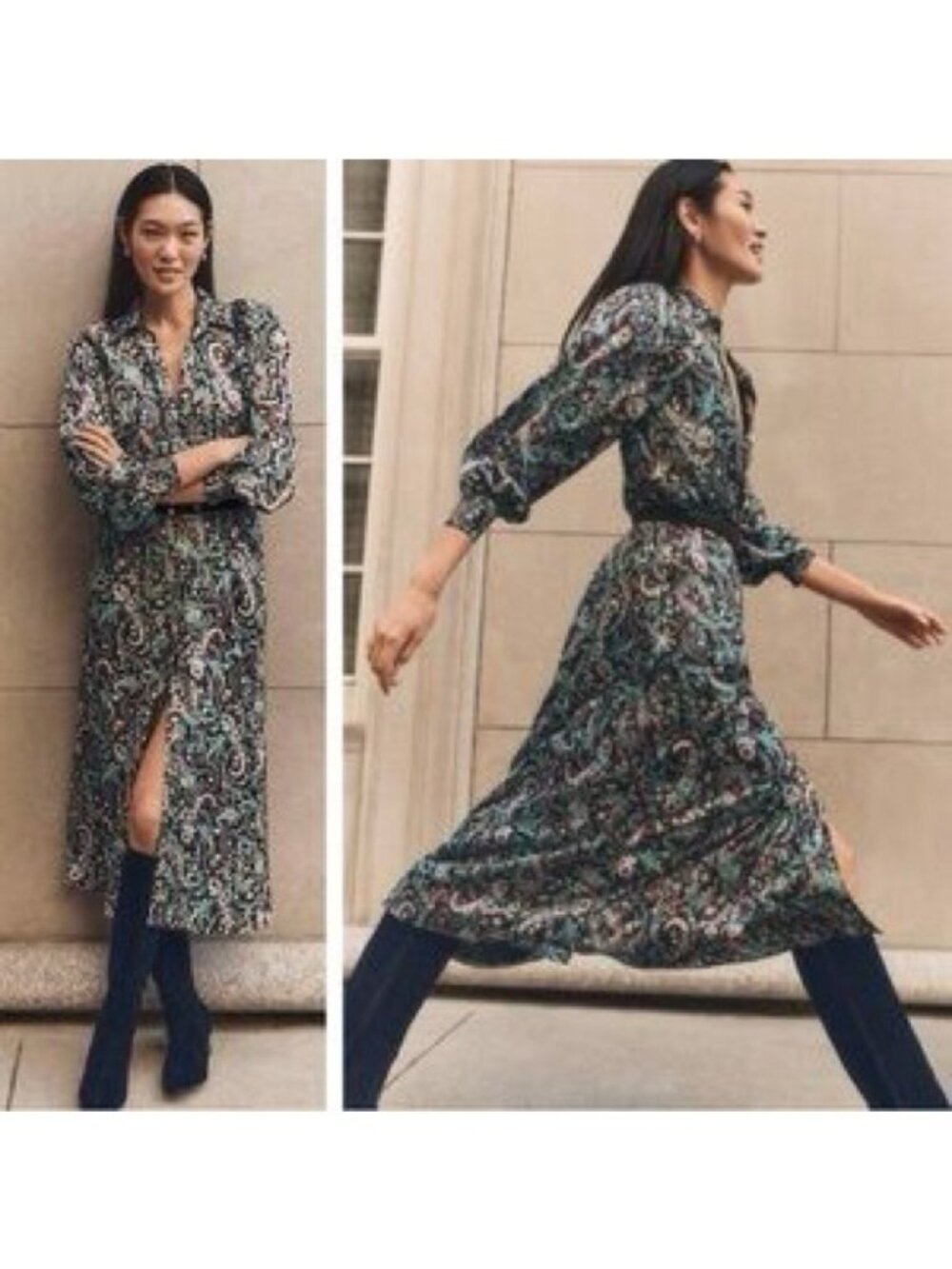 Ann Taylor Multicolor Paisley Long Sleeve midi Dress size 2